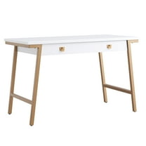Leick Home Empiria Wood and Metal Computer Desk with Keyboard Drawer, White/Gold