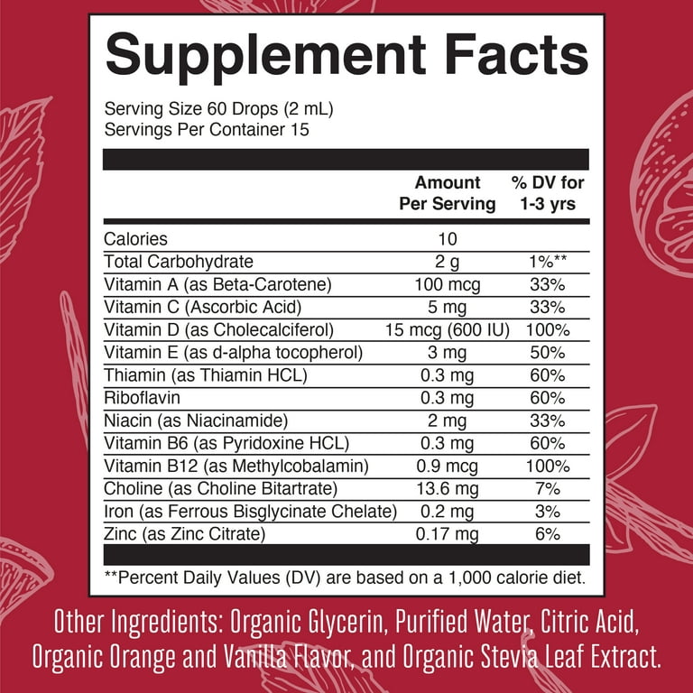 MaryRuth Organics Cocomelon Multivitamin with Iron, Organic Immune Support, Orange Vanilla, 1 fl oz