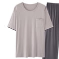 thumbnail image 5 of Bovxnpu Mens Summer 2 Piece Outfits Short Sleeve Shirt Pant Loungewear Short Sleeve Crew Neck Casual Elastic Waist Long Pant Set, 5 of 6