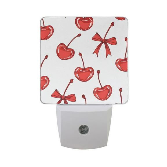Cherry and Bow Night Light 2 Pack LED Nightlight Plug into Wall Dusk to Dawn Sensor Soft White