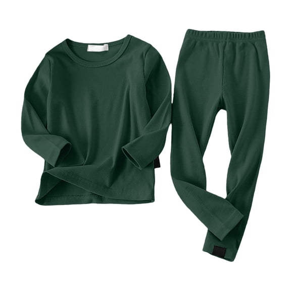 CPNG Children's Kids Boys Girls Knitted Thermal Underwear Solid Color Casual Home Underwear Pullover and Pants 2 Piece Set(Blackish Green,3-4 Years)