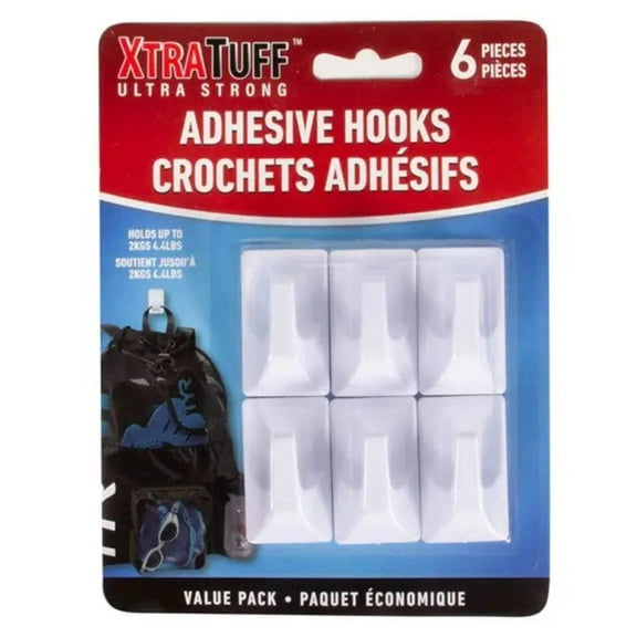 2" Xtra Tuff Adhesive Hooks: 6CT