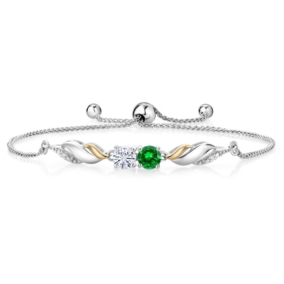 Gem Stone King 925 Silver and 10K Yellow Gold Lab Grown Diamond Bracelet for Women Created Emerald Moissanite (1.36 Cttw)