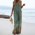 thumbnail image 5 of Wycnly Jumpsuits for Women Dressy Vintage Pleated Wide Leg Pocket Loose Baggy Strap Jumpsuits Overalls Summer Square Neck Sleeveless Floral Print Long Trendy Rompers Green xl, 5 of 7