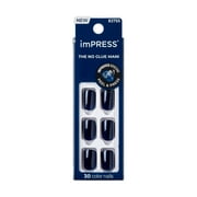 KISS imPRESS Color Press on Nails, Never Too Navy, Blue, Short Squoval, 30 Count