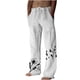 thumbnail image 2 of Pantalones largos de verano para hombre, de algodón y lino, con pierna ancha, estampados, con cordones, para deportes y vacaciones, 2 of 6