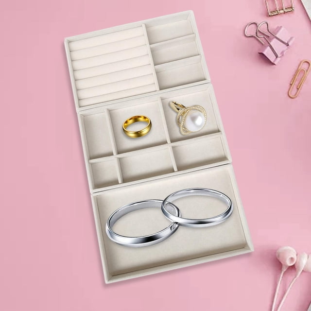 3x Bandejas de joyería apilables Organizador Multipropósito Durable Regalo de cumpleaños Vitrina grande Contenedor a prueba de rasguños para colgantes Beige Salvador organizador de bandejas de joyas