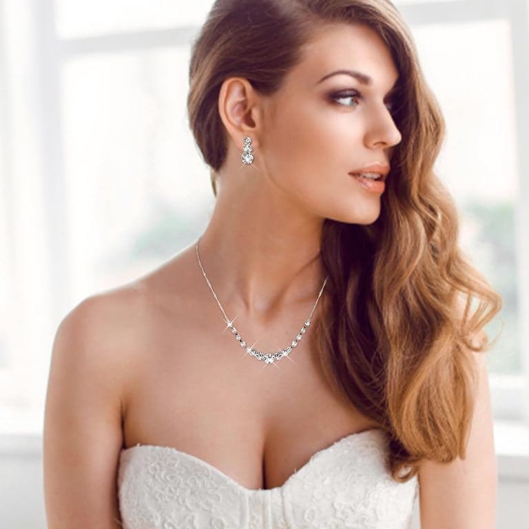 Silver Plated Jewelry Set for Women Rhinestone Crystal Necklace Drop Earrings Link Bangle Bracelet Bridal Wedding Jewelry Sets for Brides Prom Costume Accessories - Walmart.com Silver Plated Jewelry Set for Women Rhinestone Crystal Necklace Drop Earrings Link Bangle Bracelet Bridal Wedding Jewelry Sets for Brides Prom Costume Accessories - Walmart.com
