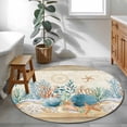 thumbnail image 4 of Brown Vintage Coastal Round Living Room Rugs 3.3 ft, Summer Nautical Coral Starfish Shell Washable Area Rug with Non-Slip Sturdy Edge Binding Round Front Door Mat Floor Carpet for Entryway, 4 of 9
