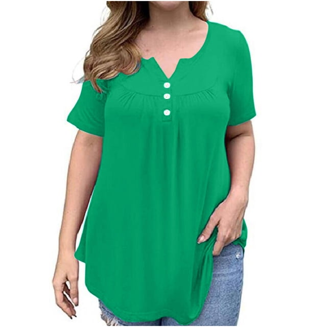 Birdeem Womens Summer Loose Slim Button Short Sleeve V-Neck Top/Shirt