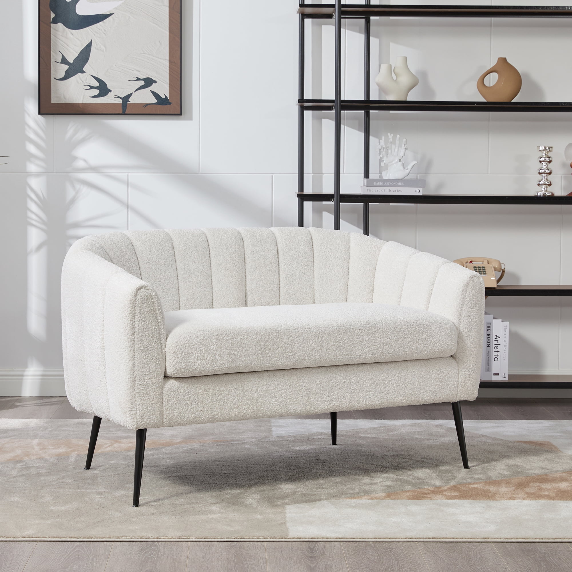 Small Loveseat, 50.2" Wide Upholstered Chenille Accent Couch, Modern Glam Tufted 2-Seater Sofa for Small Spaces, Studio Apartment, Dorm, Office, Living Room, Bedroom, with Metal Legs, Ivory