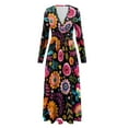 thumbnail image 5 of FKELYI Hippie Flower Print Womens Fall Dress Long Sleeve Maxi Dress for Wedding Party Casual Outdoor Cloth V Neck Soft Dresses with Pocket, M, 5 of 6