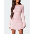 thumbnail image 3 of Arvbitana Women's Ruched Mini Dress Long Sleeve Off Shoulder Bodycon Dress Solid Color Boat Neck Slim Fit Short Party Dress for Club Cocktail Dating, 3 of 5