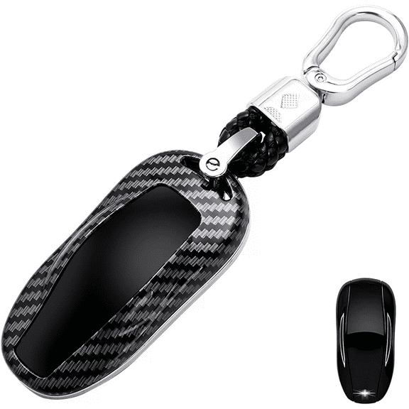 For Tesla Key Fob Cover Case, Premium Hard ABS Carbon Fiber Pattern Key Fob Case for Model 3 Model Y Model S Smart Remote Control Car Key Protector with Keychain