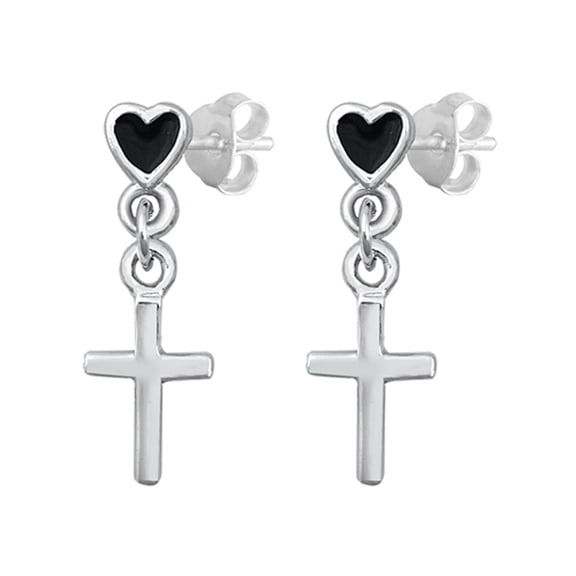 Sterling Silver High Polish Cross Heart Dangling High Polish Earrings Jewelry Female Unisex