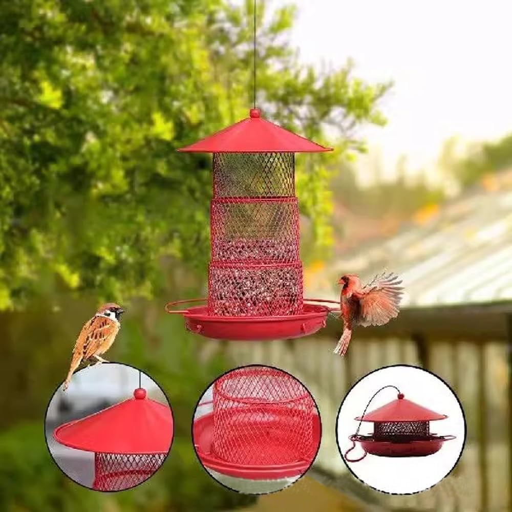 Bird Feeders for Outdoors Hanging, Durable Metal Birds Feeder with 4.5LB Large Capacity, Red Winter Bird Feeders,Sturdy & Weatherproof, Easy to Clean & Refill, Great for Attracting Cardinal,Blue Jay