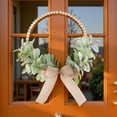 thumbnail image 5 of Wood Bead Artificial Flocked Lambs Ear Eucalyptus Leaf Front Door Wreath 12inch Mini Spring Summer Winter Porch Farmhouse Window Bohemia Home Wall Decorations Golden Bow Tie, 5 of 8
