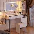 thumbnail image 4 of Astimey Vanity Desk Set with LED Lighted Mirror,  Makeup Table with Storage Shelves and Drawers,  Adjustable Mirror, USB and Power Outlets, Vanity Stool for Bedroom White, 4 of 8