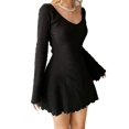 thumbnail image 2 of Mini vestido de fiesta de manga larga acanalado de Color sólido para mujer, cuello en V, corte ajustado, moda de primavera y otoño, 2 of 7
