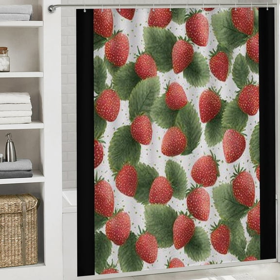 RKSupls Christmas Shower Curtain, Pink Strawberry Shower Curtain with Hooks for Christmas Home Bathroom Decor Washable Curtains, 72x72 in