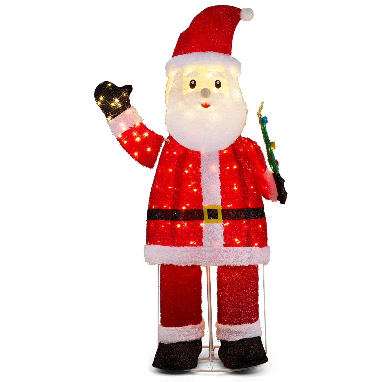 Astoutdoor 6 ft Lighted Santa Christmas Yard Decoration, Pre-lit Pull Up Santa with 180 LED Warm White Lights and Ground Stakes, White