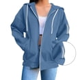 thumbnail image 2 of Zip Up Jacket, Yigetop Jacket Women's Zip Hoodie Lightweight Jacket with Hood Elegant Plain Jacket with Pockets Loose College Jacket Cotton Sports Jacket Womens Hoodies Navy M, 2 of 5