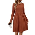 thumbnail image 2 of Women's Casual Sweater Dress Crew Neck Knit Long Sleeve Dress A-Line Knee Length Fall Winter Dress Orange M, 2 of 10