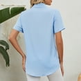 thumbnail image 4 of Blouses for Women Button up Shirts Cotton Short Sleeve Blouses V Neck Casual Tunics Shirt Solid Color Tops, 4 of 9