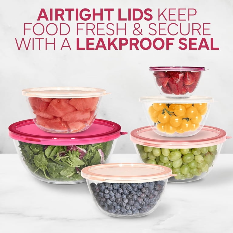 COOK WITH COLOR, Glass Mixing Bowls, 6 Borosilicate, Lids, 12