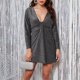 thumbnail image 5 of Vestido corto de manga larga para mujer, informal, sexy, con escote en V profundo, ajustado, de seda brillante Fridja  NMB3243, 5 of 7