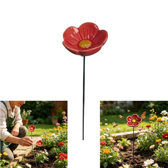 2 Pack Bee Watering Station for Garden – Ceramics Bee Bath Feeder with Flower & Butterfly Design, Colorful Pollinator Drinking Water Bowl, Outdoor Yard Decor Stake for Bees & Butterflies