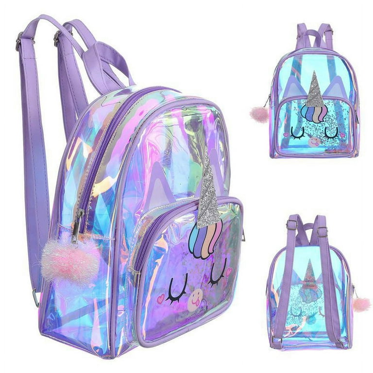 Justice Unicorn Mini Backpack - Girls Clear Holographic Travel Daypack–