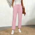 thumbnail image 5 of QSXADF Women's High Waist Pants Casual Straight Leg Pants Stretch Straight Leg Pants with Drawstring Elastic Waistband for Daily Comfortable Summer Women's Casual Long Trousers, 5 of 6