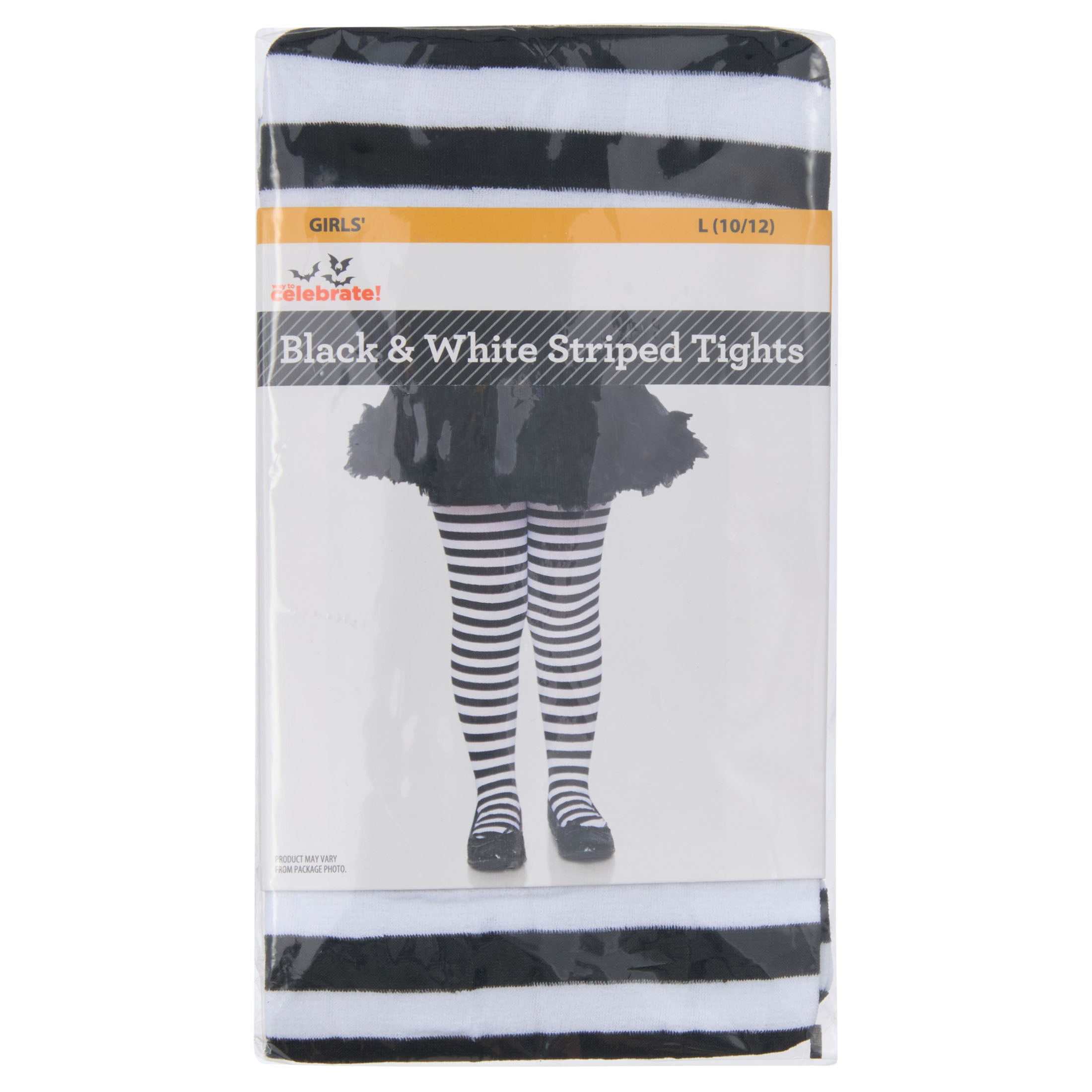 Striped Tights Costume Accessory for Children, Black and White, L (10/12), Halloween by Way To Celebrate