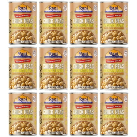 Rani Chick Peas, Garbanzo Beans (Boiled Chick Peas in Brine) Kabuli Chana 14oz (400g) Pack of 12 ~ Easy Open Can | All Natural | Vegan | Gluten Friendly | NON-GMO | Kosher | Indian Origin
