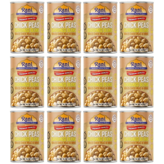 Rani Chick Peas, Garbanzo Beans (Boiled Chick Peas in Brine) Kabuli Chana 14oz (400g) Pack of 12 ~ Easy Open Can | All Natural | Vegan | Gluten Friendly | NON-GMO | Kosher | Indian Origin