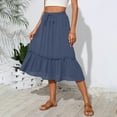 thumbnail image 5 of Huresd Skirts for Women Tiered Cotton Linen Skirt High Waist Literary And Retro Midi Skirts for Women with Pockets Sky Blue XL, 5 of 6