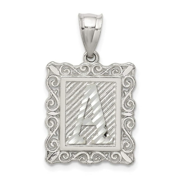 Sterling Silver Square Diamond-cut Letter A Initial Pendant Q-QC2770A