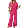 thumbnail image 2 of Two Piece Sets for Women 3/4 Length Sleeve Lounge Sets Summer Fall Vacation Travel Outfits Fashion Clothing Hot Pink M, 2 of 6