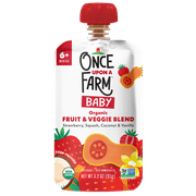 Once Upon a Farm Organic Refrigerated Baby Food Fruit & Veggie Blend Strawberry, Squash, Coconut & Vanilla, 3.2oz Pouch