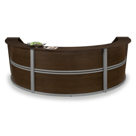 Office Furniture Marque Series Triple Unit Curved Silver Frame Office Furniture Marque Series Triple Unit Curved Silver Frame Melamine Finished Self Edge Reception Desk Station Walnut Com