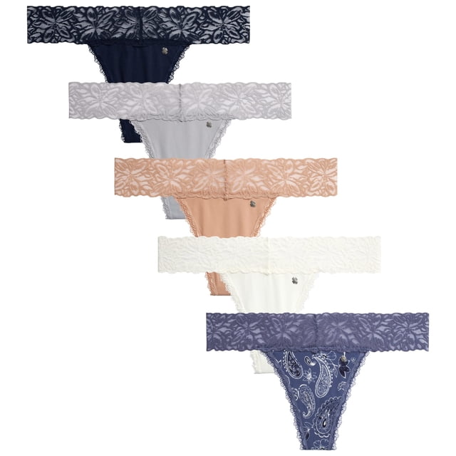 Calzones Tanga de Encaje Elástico para Mujer Lucky Brand Paquete de 5