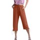 thumbnail image 3 of WILLBEST Pantalones Capri Casuales de Lino con Cordón Ajustable para Mujer, de Color Liso, Cómodos para Uso Diario. Extra Grande, 3 of 8