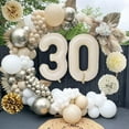 thumbnail image 4 of Sweet 30 Birthday Party Decorations, White and Gold Balloons Set for Girls Boy with 30th Happy Birthday Banner Tablecloth Fringe Curtain Cake Topper Paper Poms, 4 of 7