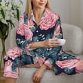 thumbnail image 6 of Pajama Sets for Women 2 Pcs, Rose Pink Flowers Button Down Long Sleeve Sleepwear Lounge PJ Sets, 6 of 6