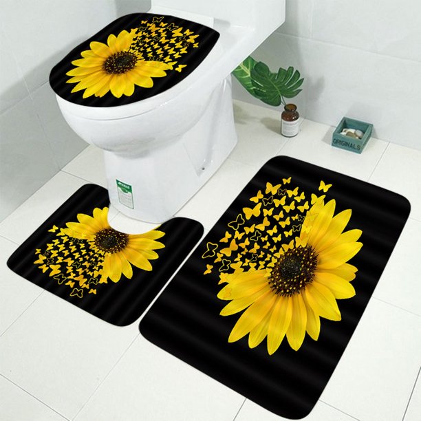 Sunflower Butterfly Printing Bath Waterproof Shower Curtains Or Non Slip Rugs Mat Set For Home Decor Bathroom Set With Accessories Walmart Com Walmart Com