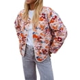 thumbnail image 2 of Women'S Cropped Puffer Jacket Vintage Cardigan Floral Printed Button Open Front Padded Quilted Coats Red S, 2 of 9