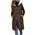 thumbnail image 2 of Long Puffer Vests for Women Zip up Quilted Jacket Winter Windproof Warm Sleeveless Hooded Coat with Pockets New Vests Tops for Women Fall Brown S, 2 of 9
