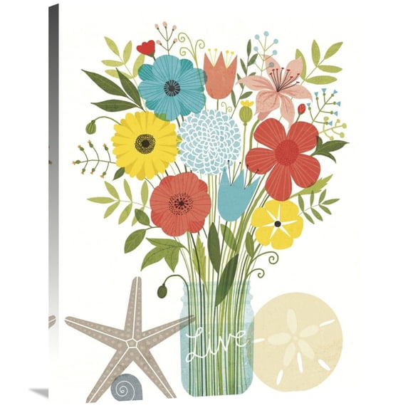 Global Gallery's 'Seaside Bouquet I Mason Jar' By Michael Mullan Stretched Canvas Wall Art