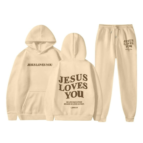 Women's Hooded Long Sleeve Printed Sweatshirt Set - Matching Pants with Pockets - Polyester, Casual Style - S-XXL